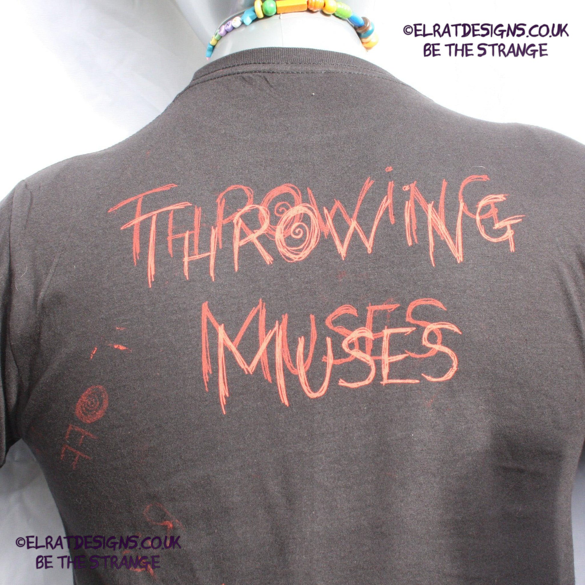 Hook in her Head, Messy Print, hand printed one-of-a-kind T-Shirt. Black with scarlet ink - ElRat Designs - elratdesigns.co.uk