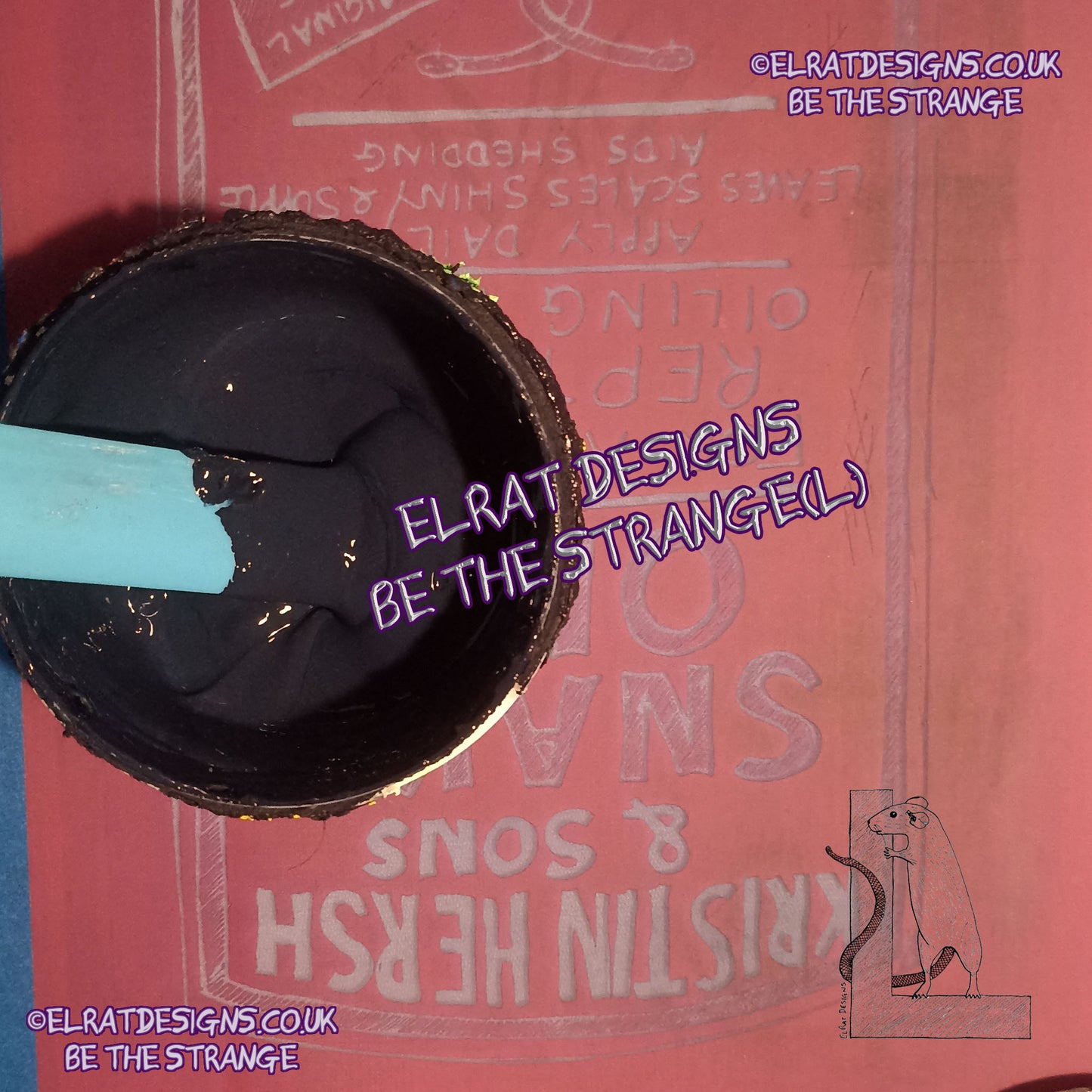 ElRat in the studio. Kristin Hersh - Snake Oil, hand drawn Medicine bottle label T-shirt, by ElRat designs - hero - elratdesigns.co.uk