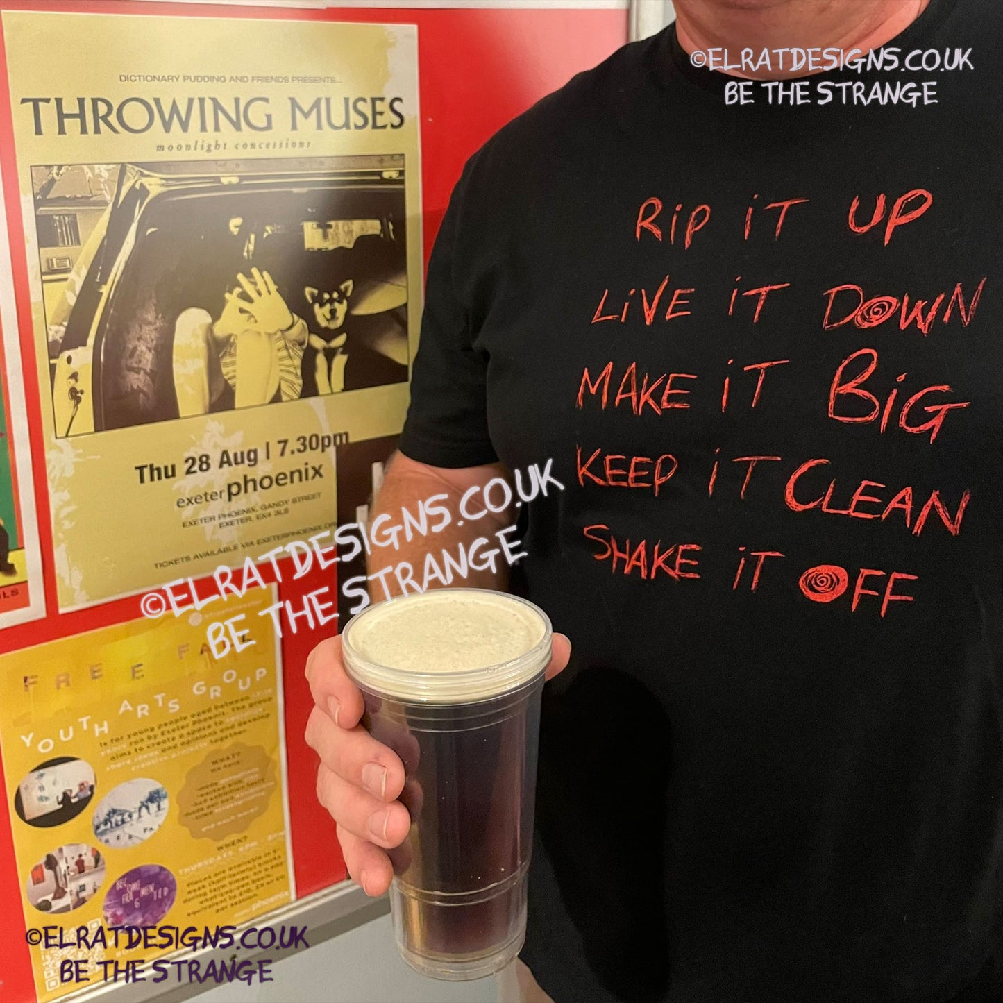 ElRat in the Wild, Throwing Muses, Hook in her Head, Black/Scarlet T-shirt at the Throwing Muses show in Exeter UK on the 28th August 2025 - elratdesigns.co.uk