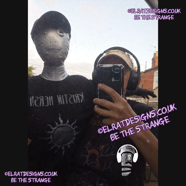 ElRat in the Mirror - ElRat and Mae Rose Owens mirror shot - Kristin Hersh, Silver Sun, ElRat hand drawn Spiral sun printed in Silver, Back Print "How much for a life you don't despise?". hand pulled screen print with eco friendly water based ink. only from elratdesigns.co.uk - hero