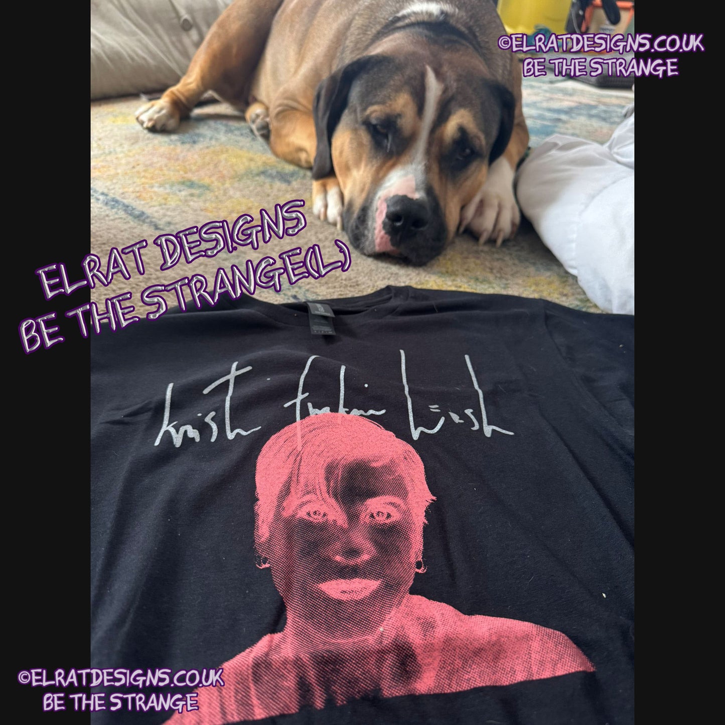 ElRat in the Wild - Dog Pictures Rule! Kristin Fuckin' Hersh, KFH, halftone lairy portrait, fluorescent t-shirt, only from ElRat Designs - hero - elratdesigns.co.uk