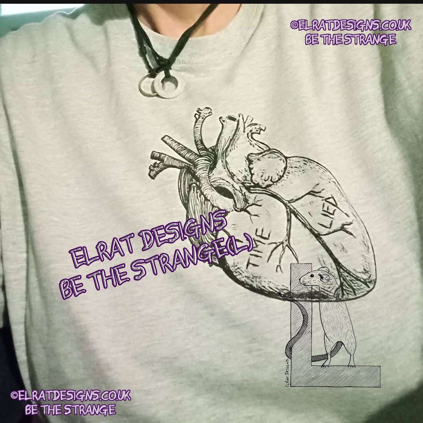 ElRat in the wild. The original ElRat/Hersh shirt. ElRat Designs Origin Story. Kristin Hersh - Reflections on the Motive Power of Fire, "Time Lied" anatomical heart T-shirt, Black Heart Edition, by ElRat designs - hero - elratdesigns.co.uk