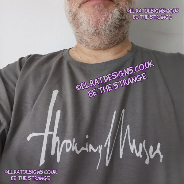 ElRat in the Wild, Charcoal/Pearl Throwing Muses 1986 logo T-Shirt, out in the wild on Instagram 2025. ElRat Designs - hero - elratdesigns.co.uk 