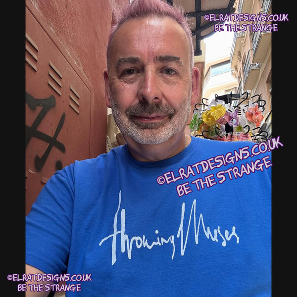 ElRat in the Wild, Royal Blue/white Throwing Muses 1986 logo T-Shirt, out in the wild on Instagram 2025. ElRat Designs - hero - elratdesigns.co.uk 