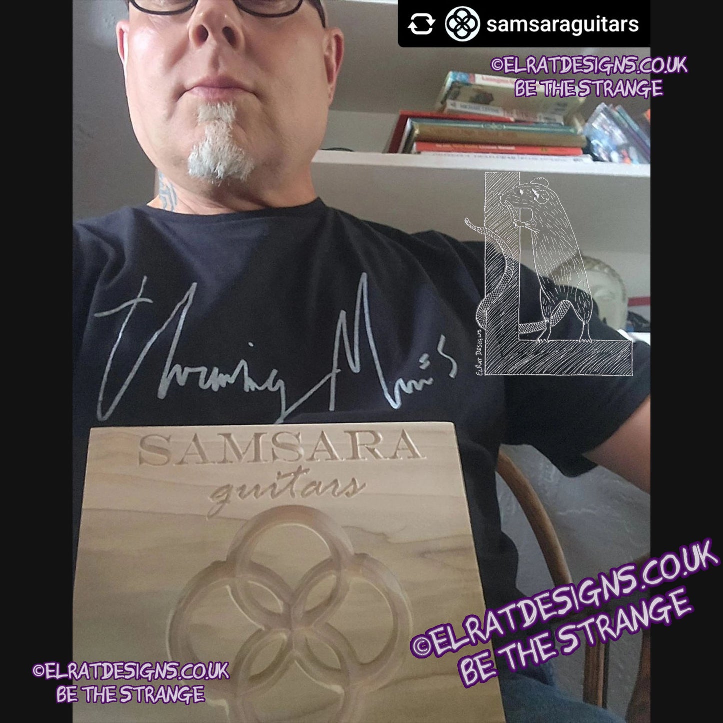 ElRat in the Wild, Throwing Muses 2024 (TM24), T-shirt with the amazing Samsara Guitars - hero - elratdesigns.co.uk