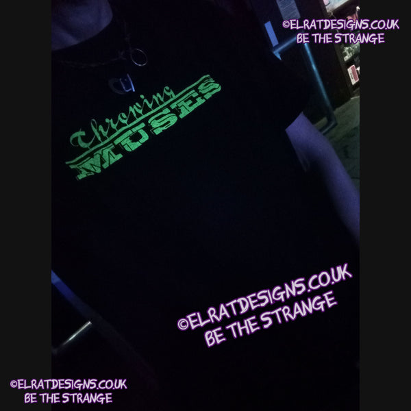 ElRat in the Wild in Manchester. Throwing Muses, Classic logo "University" available in a range of colours, every shirt sold supports Kristin Hersh Studio Time. hand printed by ElRat Designs - hero - elratdesigns.co.uk