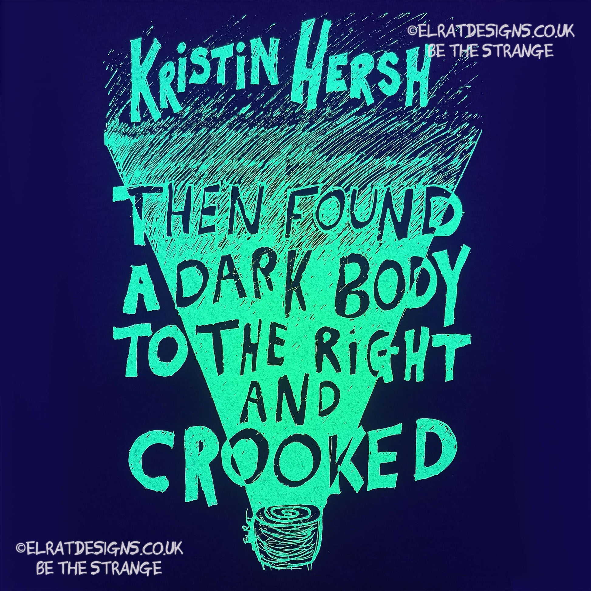 Kristin Hersh - Crooked, fluorescent yellow ink T-shirt, by ElRat designs - elratdesigns.co.uk