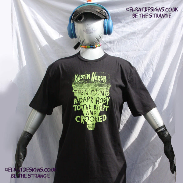 Kristin Hersh - Crooked, fluorescent yellow ink T-shirt, by ElRat designs - hero - elratdesigns.co.uk