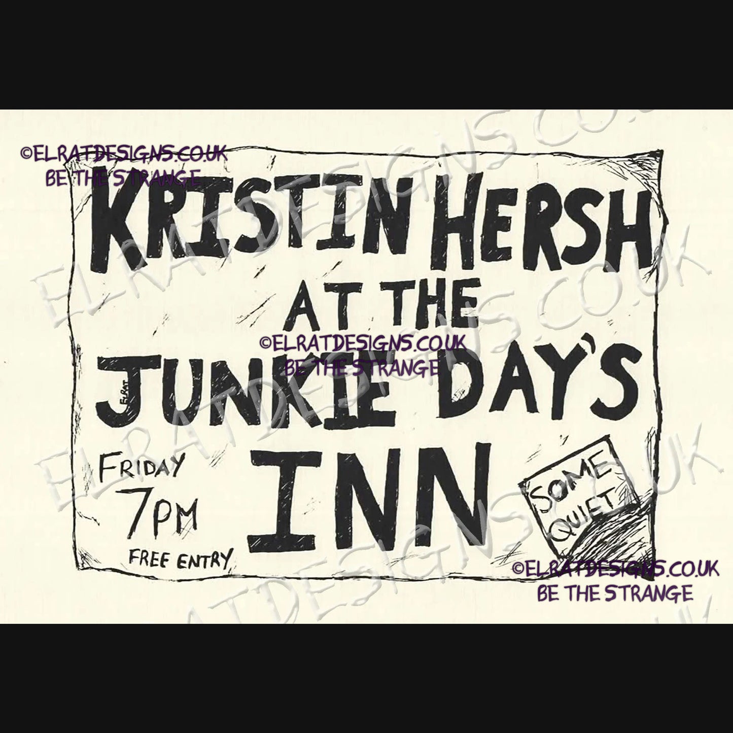 Hand drawn by ElRat, Kristin Hersh Palmetto "Live at the Junkie Day's Inn" Oldschool Music Flyer Original Art Print. Only from ElRat Designs - gallery-skip - elratdesigns.co.uk