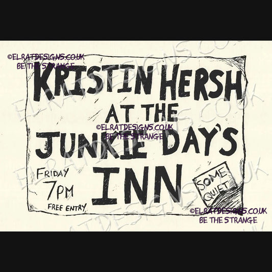 Hand drawn by ElRat, Kristin Hersh Palmetto "Live at the Junkie Day's Inn" Oldschool Music Flyer Original Art Print. Only from ElRat Designs - gallery-skip - elratdesigns.co.uk
