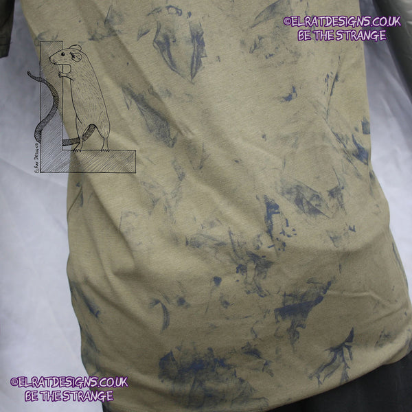 Messy Artist shirt, One of a kind, art shirt,  Khaki shirt, size XSmall, petrol grey ink. MA-Kh-XS1 | ElRat Designs - hero