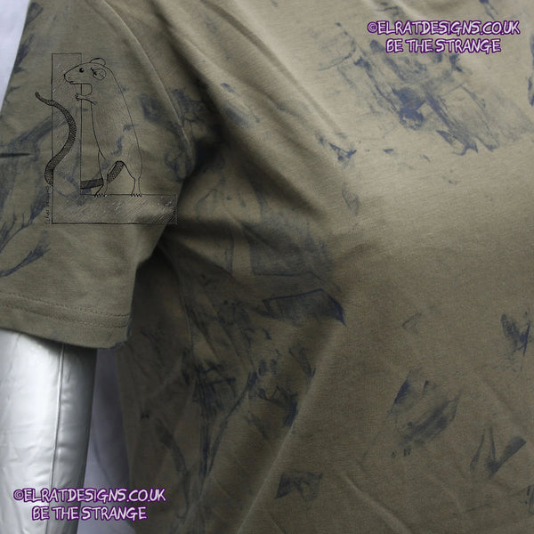 Messy Artist shirt, One of a kind, art shirt,  Khaki shirt, size XSmall, petrol grey ink. MA-Kh-XS1 | ElRat Designs - hero