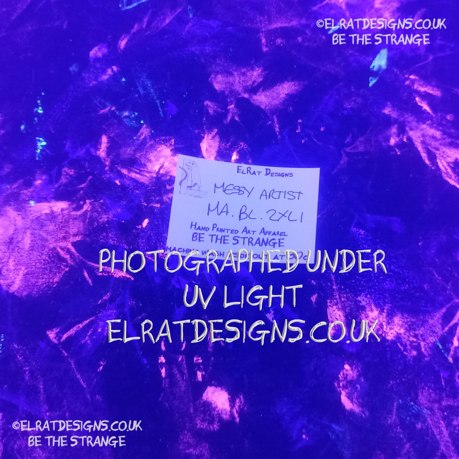 Messy Artist shirt from ElRat Designs - MA Bl 2XL1 - One of a kind eco friendly art shirt. Made using waste ink. Black Shirt with Blue, Yellow and Fluorescent Orange, I think a bit of silver, likely some other colours. Please check the photos This is your shirt - elratdesigns.co.uk