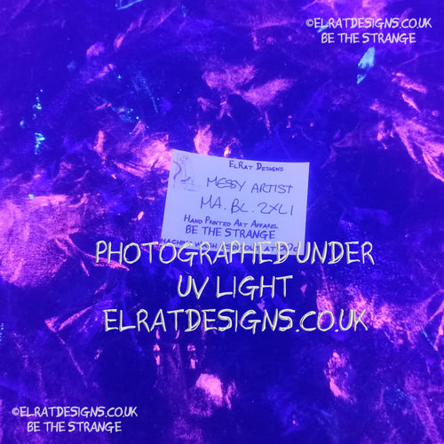 Messy Artist shirt from ElRat Designs - MA Bl 2XL1 - One of a kind eco friendly art shirt. Made using waste ink. Black Shirt with Blue, Yellow and Fluorescent Orange, I think a bit of silver, likely some other colours. Please check the photos This is your shirt - elratdesigns.co.uk