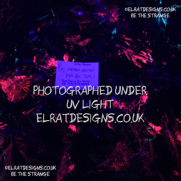 Messy Artist shirt from ElRat Designs - MA Bl 2XL1 - One of a kind eco friendly art shirt. Made using waste ink. Black Shirt with Blue, Yellow and Fluorescent Orange, I think a bit of silver, likely some other colours. Please check the photos This is your shirt - hero - elratdesigns.co.uk