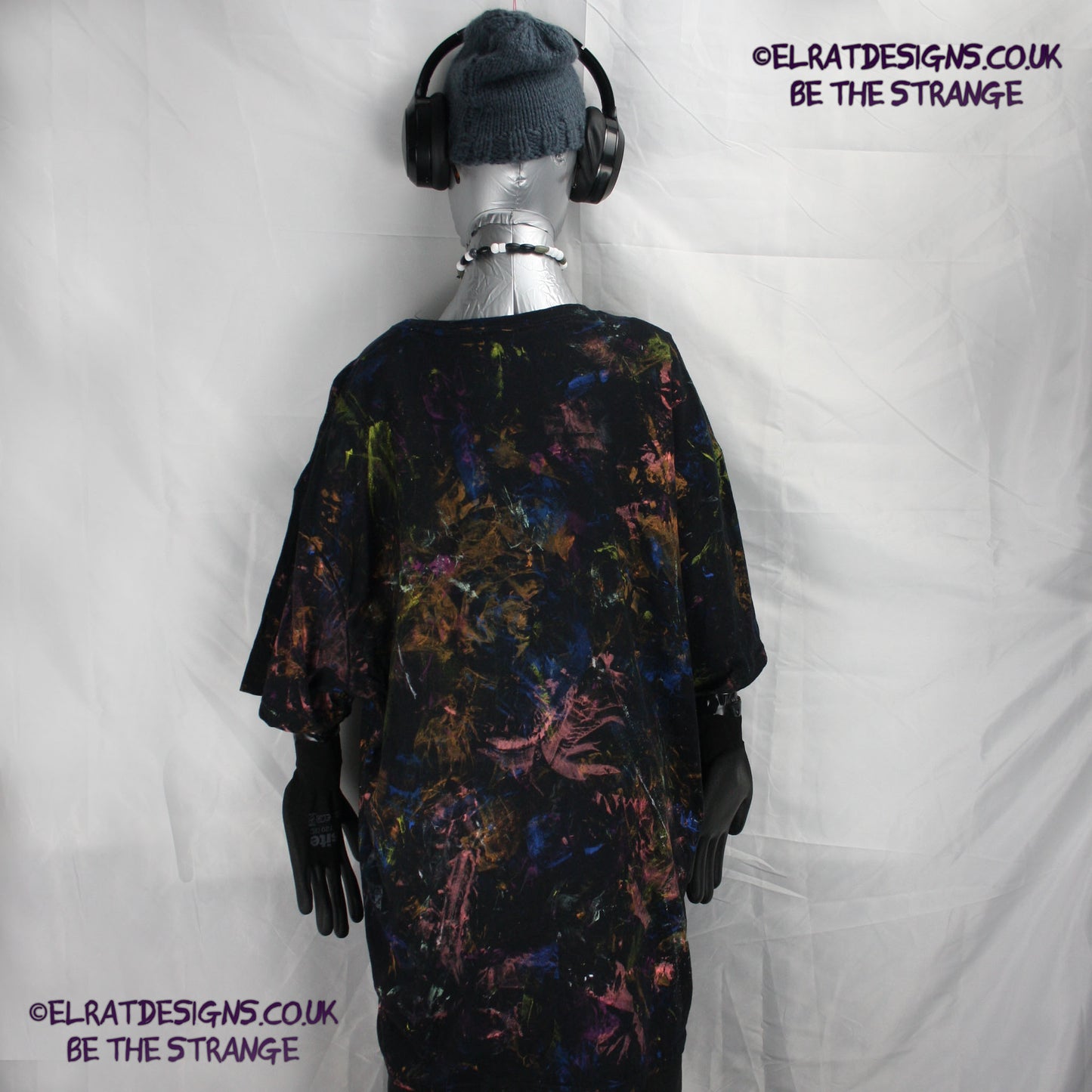 Messy Artist shirt from ElRat Designs - MA Bl 2XL1 - One of a kind eco friendly art shirt. Made using waste ink. Black Shirt with Blue, Yellow and Fluorescent Orange, I think a bit of silver, likely some other colours. Please check the photos This is your shirt - elratdesigns.co.uk