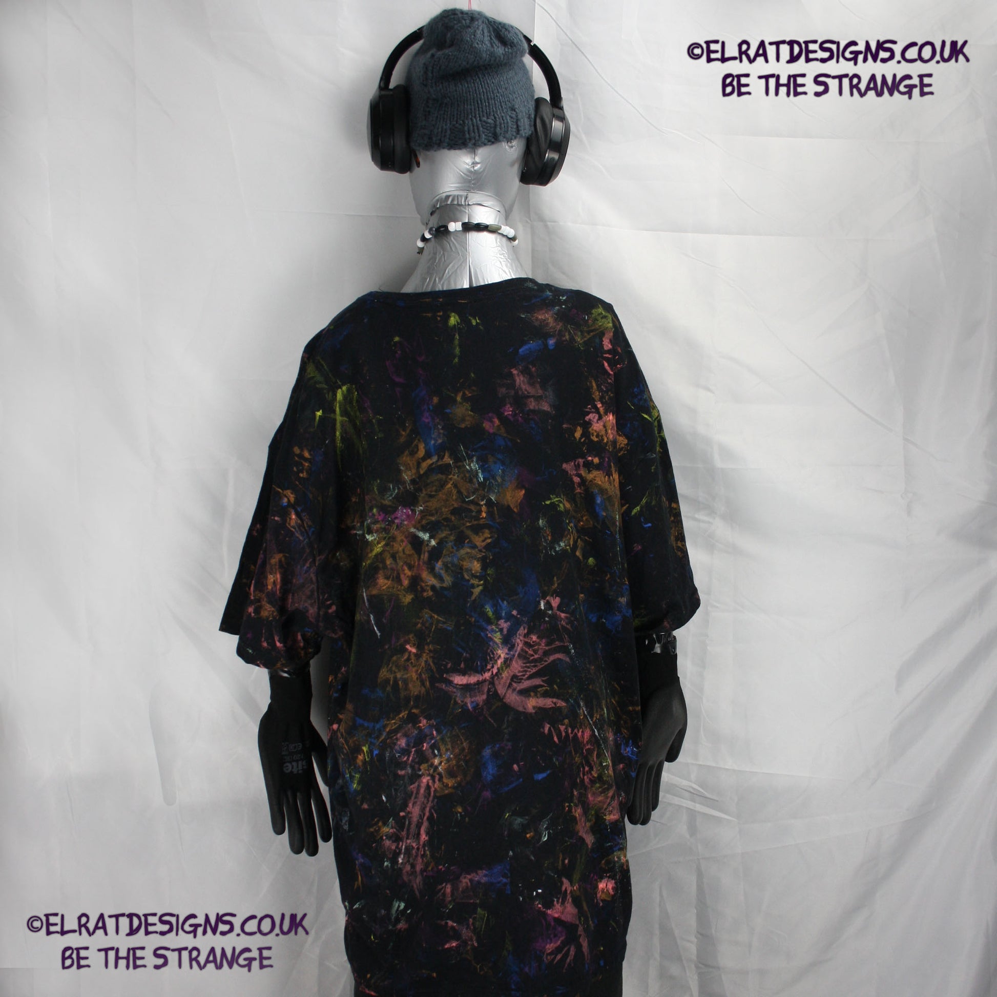 Messy Artist shirt from ElRat Designs - MA Bl 2XL1 - One of a kind eco friendly art shirt. Made using waste ink. Black Shirt with Blue, Yellow and Fluorescent Orange, I think a bit of silver, likely some other colours. Please check the photos This is your shirt - elratdesigns.co.uk