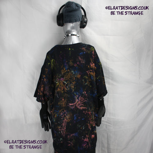 Messy Artist shirt from ElRat Designs - MA Bl 2XL1 - One of a kind eco friendly art shirt. Made using waste ink. Black Shirt with Blue, Yellow and Fluorescent Orange, I think a bit of silver, likely some other colours. Please check the photos This is your shirt - elratdesigns.co.uk