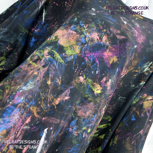 Messy Artist shirt from ElRat Designs - MA Bl 2XL1 - One of a kind eco friendly art shirt. Made using waste ink. Black Shirt with Blue, Yellow and Fluorescent Orange, I think a bit of silver, likely some other colours. Please check the photos This is your shirt  - elratdesigns.co.uk