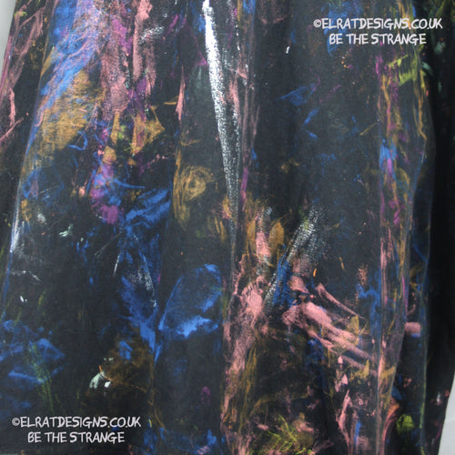 Messy Artist shirt from ElRat Designs - MA Bl 2XL1 - One of a kind eco friendly art shirt. Made using waste ink. Black Shirt with Blue, Yellow and Fluorescent Orange, I think a bit of silver, likely some other colours. Please check the photos This is your shirt - elratdesigns.co.uk