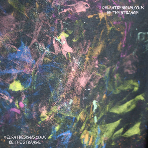 Messy Artist shirt from ElRat Designs - MA Bl 2XL1 - One of a kind eco friendly art shirt. Made using waste ink. Black Shirt with Blue, Yellow and Fluorescent Orange, I think a bit of silver, likely some other colours. Please check the photos This is your shirt - elratdesigns.co.uk