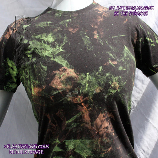 Messy Artist shirt, One of a kind, art shirt,  Black shirt, size Small, multi coloured UV reactive fluorescent ink. MA-BL-X1 | ElRat Designs - gallery-skip