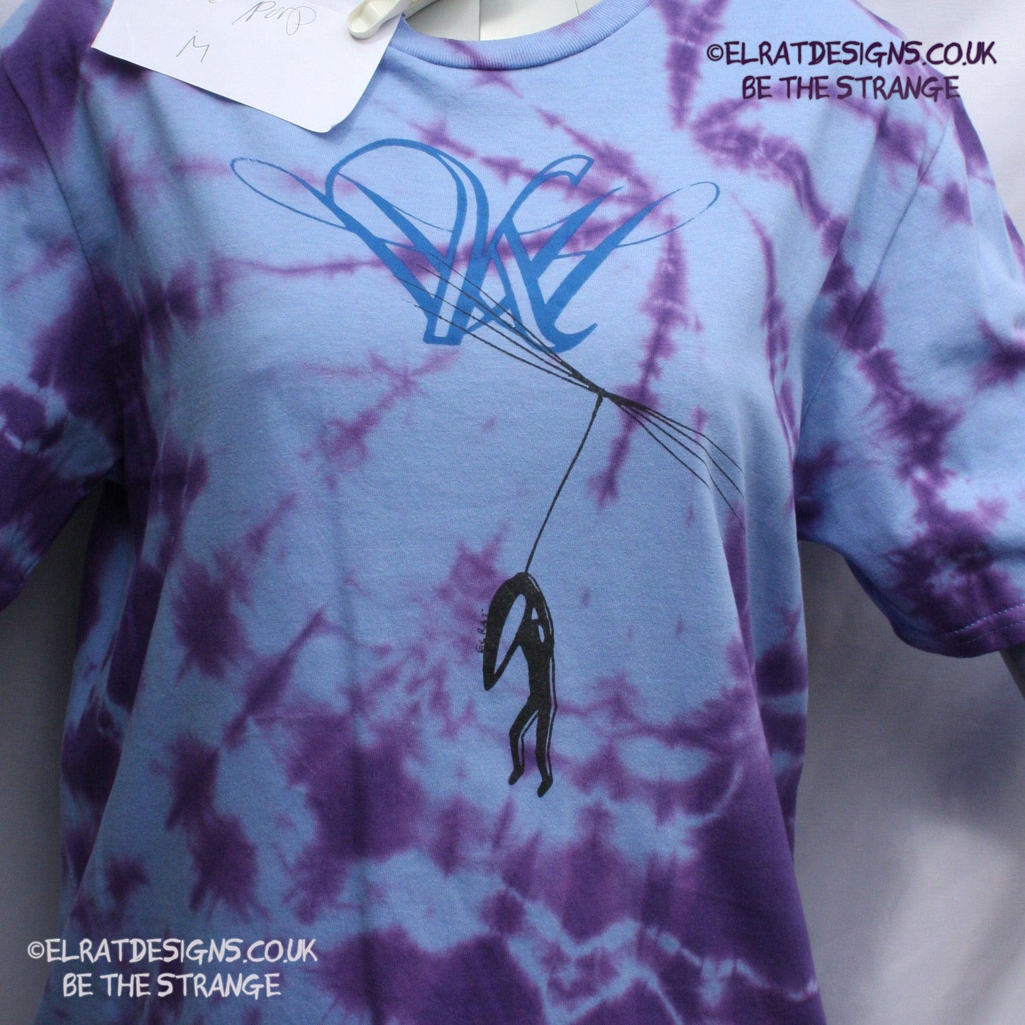 Misprint, Kristin Hersh Dandelion Hope Blue/Purple tie dye with Blue Logo, cotton T-Shirt- Medium #1 - ElRat Designs - elratdesigns.co.uk