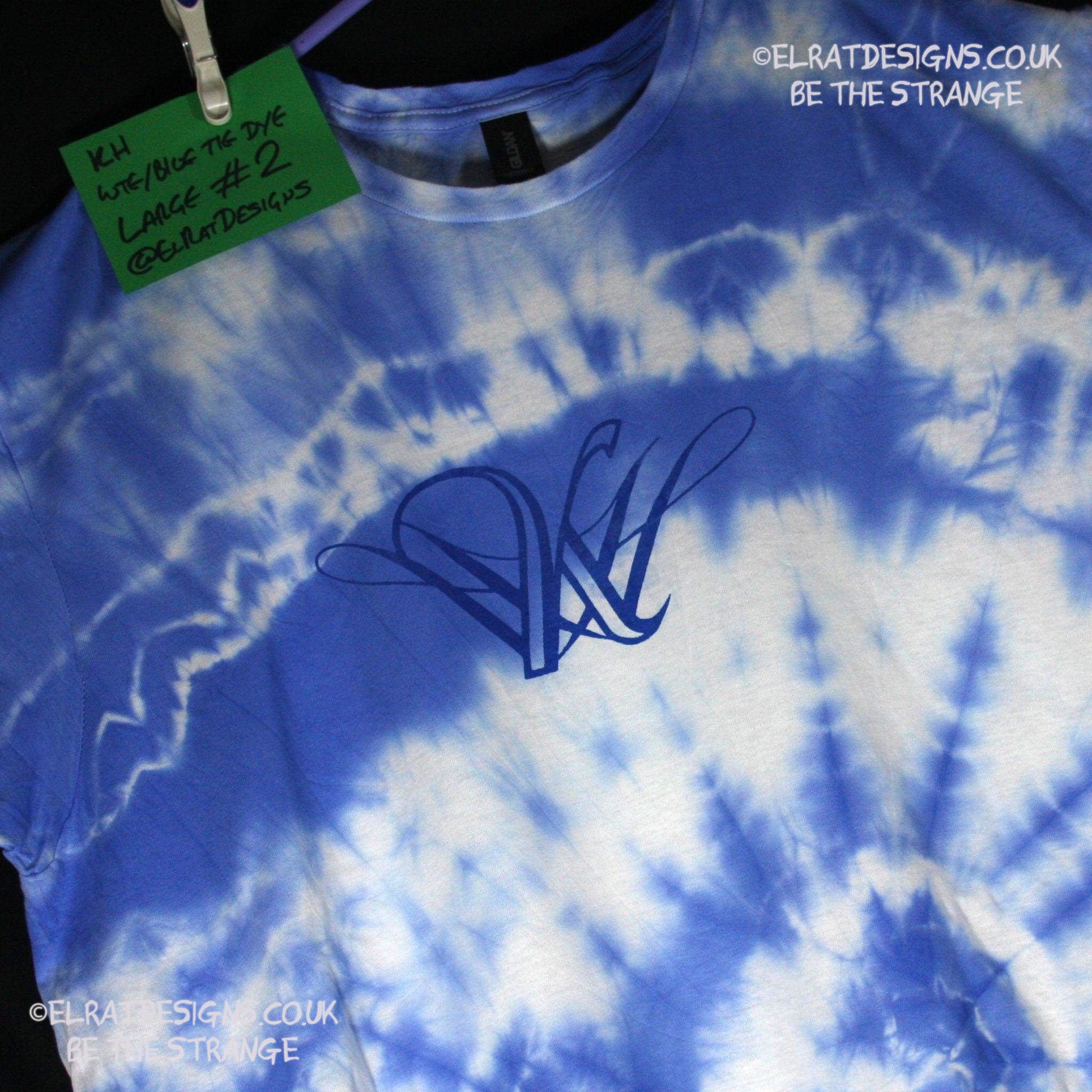 Misprint, Kristin Hersh Logo White/Blue tie dye with Blue Logo, cotton T-Shirt- Large #2 - ElRat Designs - elratdesigns.co.uk
