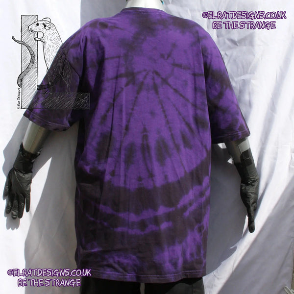 Misprint Octoclops Hand-Drawn Cephalopod Tee - Purple/Black Tie-Dye cotton T-Shirt Xtra Large #1 | ElRat Designs - elratdesigns.co.uk