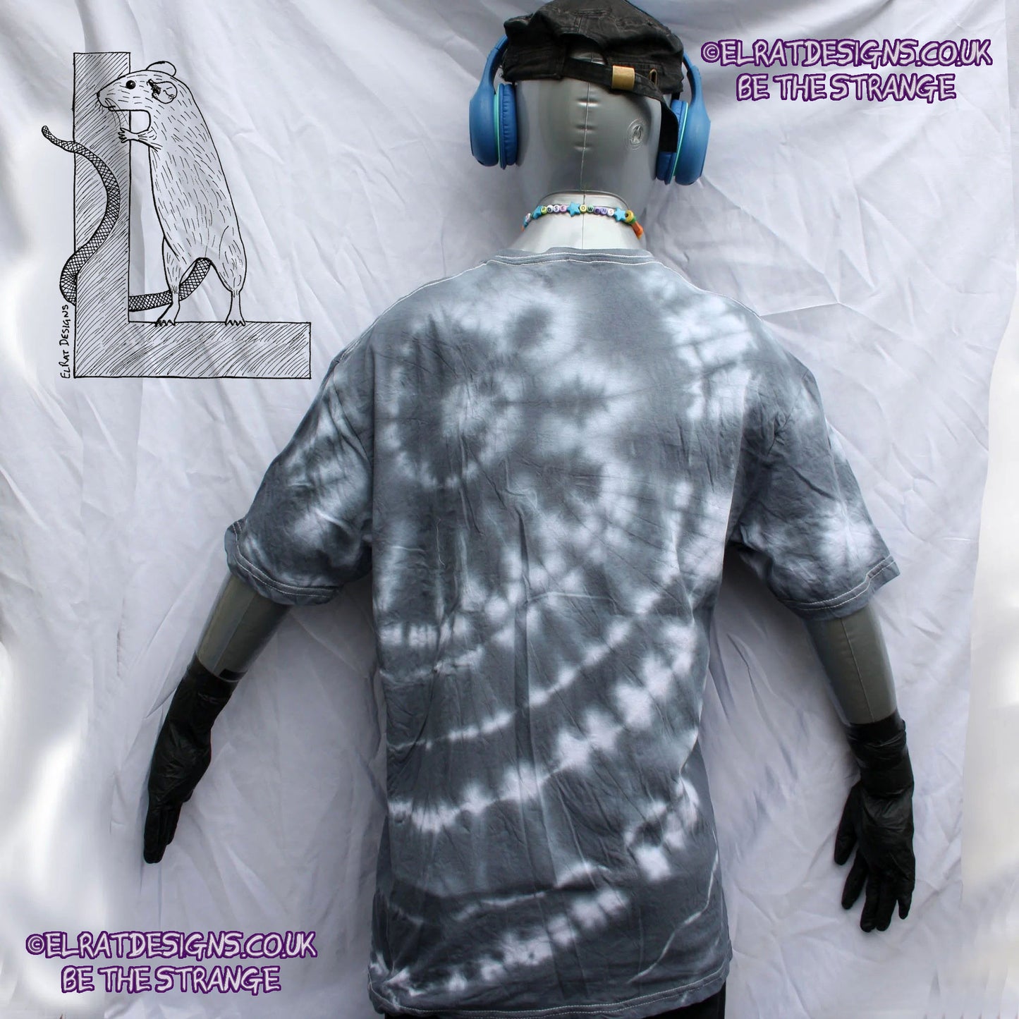 Misprint Octoclops Hand-Drawn Cephalopod Tee - White/Black Tie-Dye cotton T-Shirt Large #1 | ElRat Designs - elratdesigns.co.uk