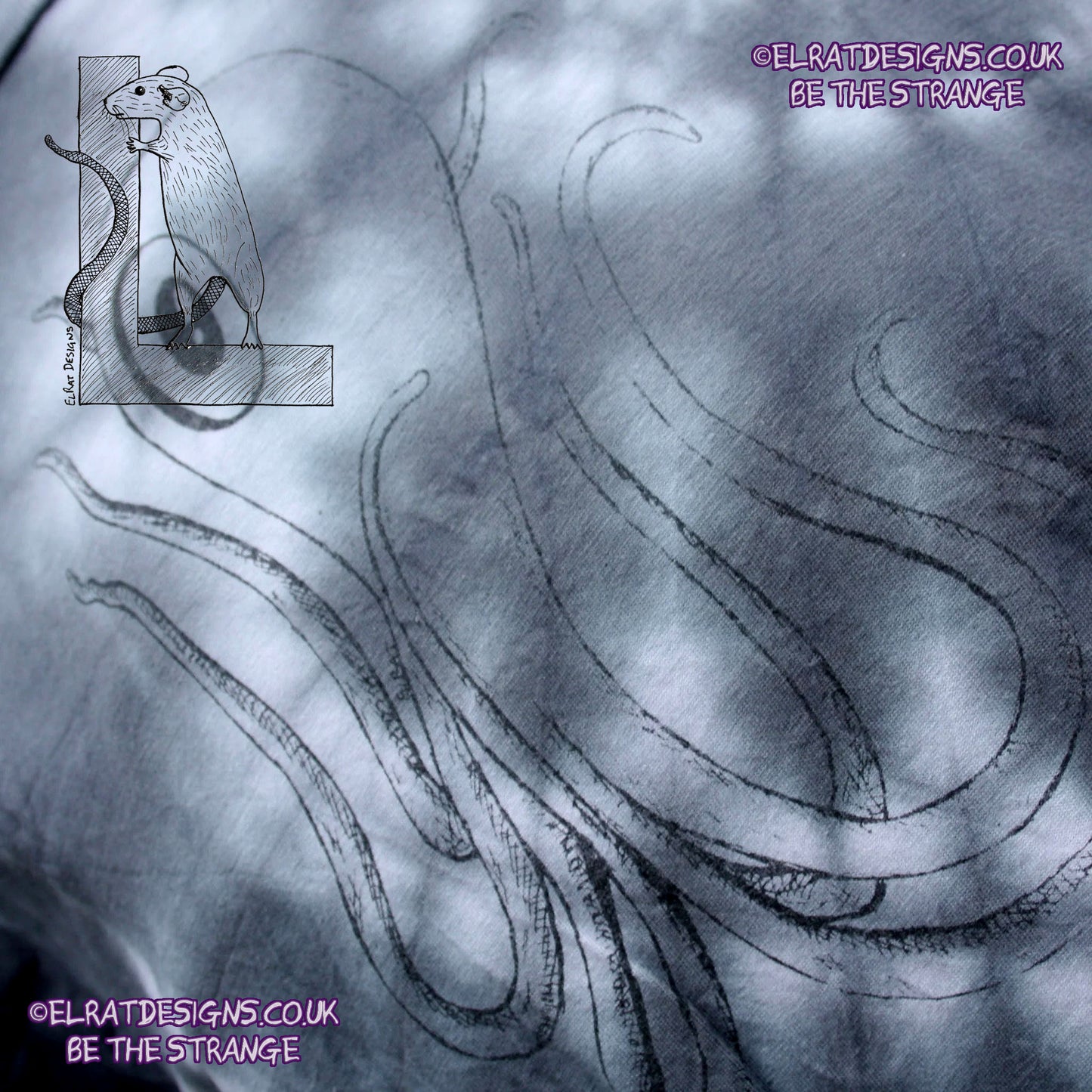 Misprint Octoclops Hand-Drawn Cephalopod Tee - White/Black Tie-Dye cotton T-Shirt Large #1 | ElRat Designs - elratdesigns.co.uk