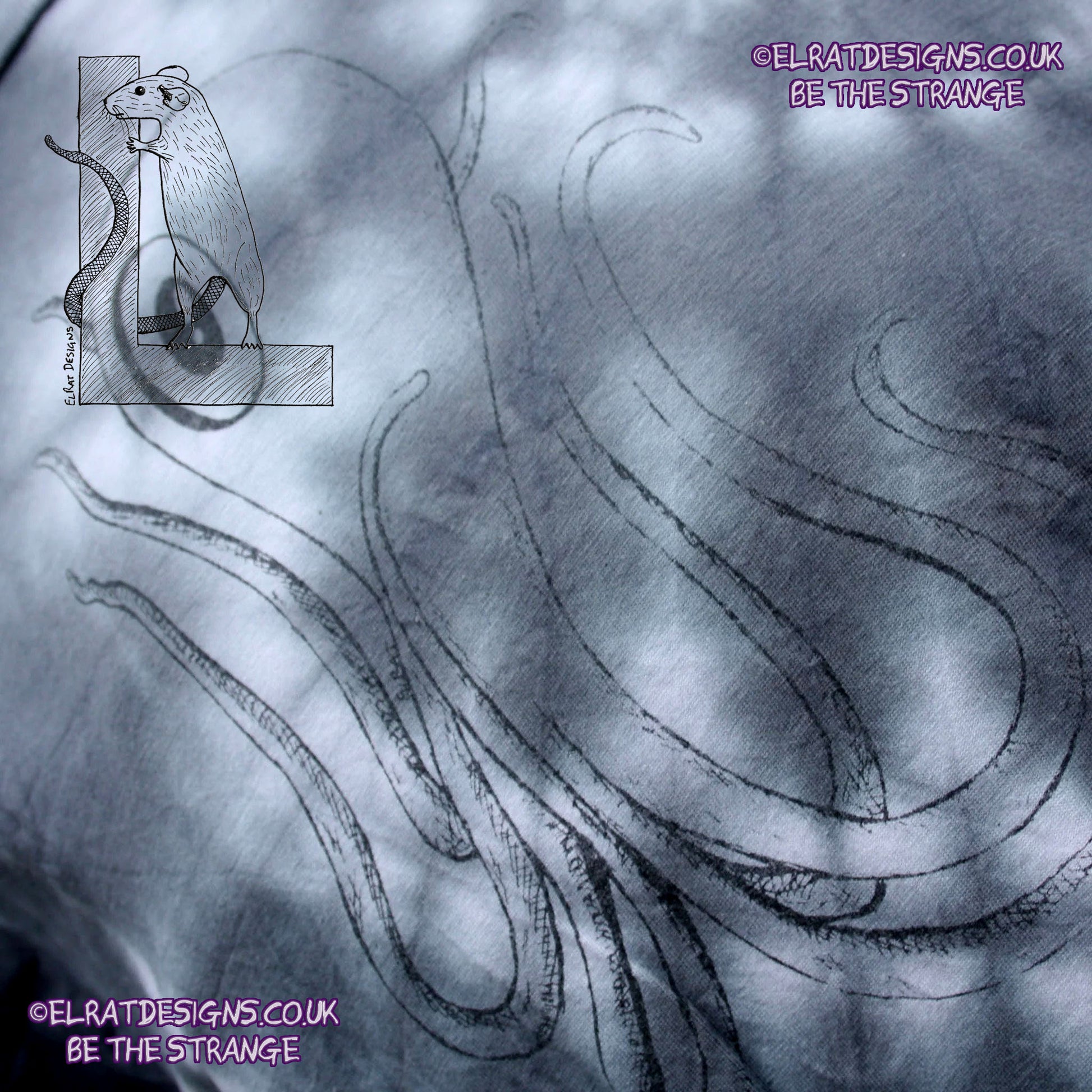 Misprint Octoclops Hand-Drawn Cephalopod Tee - White/Black Tie-Dye cotton T-Shirt Large #1 | ElRat Designs - elratdesigns.co.uk