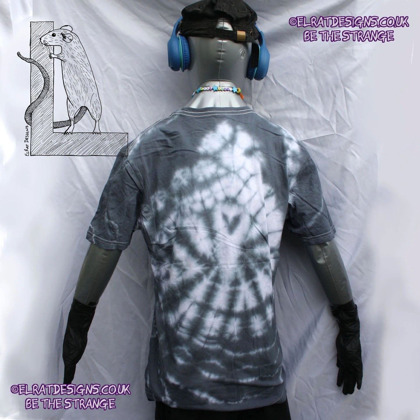 Misprint Octoclops Hand-Drawn Cephalopod Tee - White/Black Tie-Dye cotton T-Shirt Medium #1 | ElRat Designs - elratdesigns.co.uk