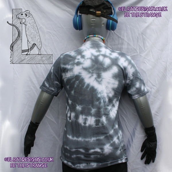 Misprint Octoclops Hand-Drawn Cephalopod Tee - White/Black Tie-Dye cotton T-Shirt Small #1 | ElRat Designs - elratdesigns.co.uk