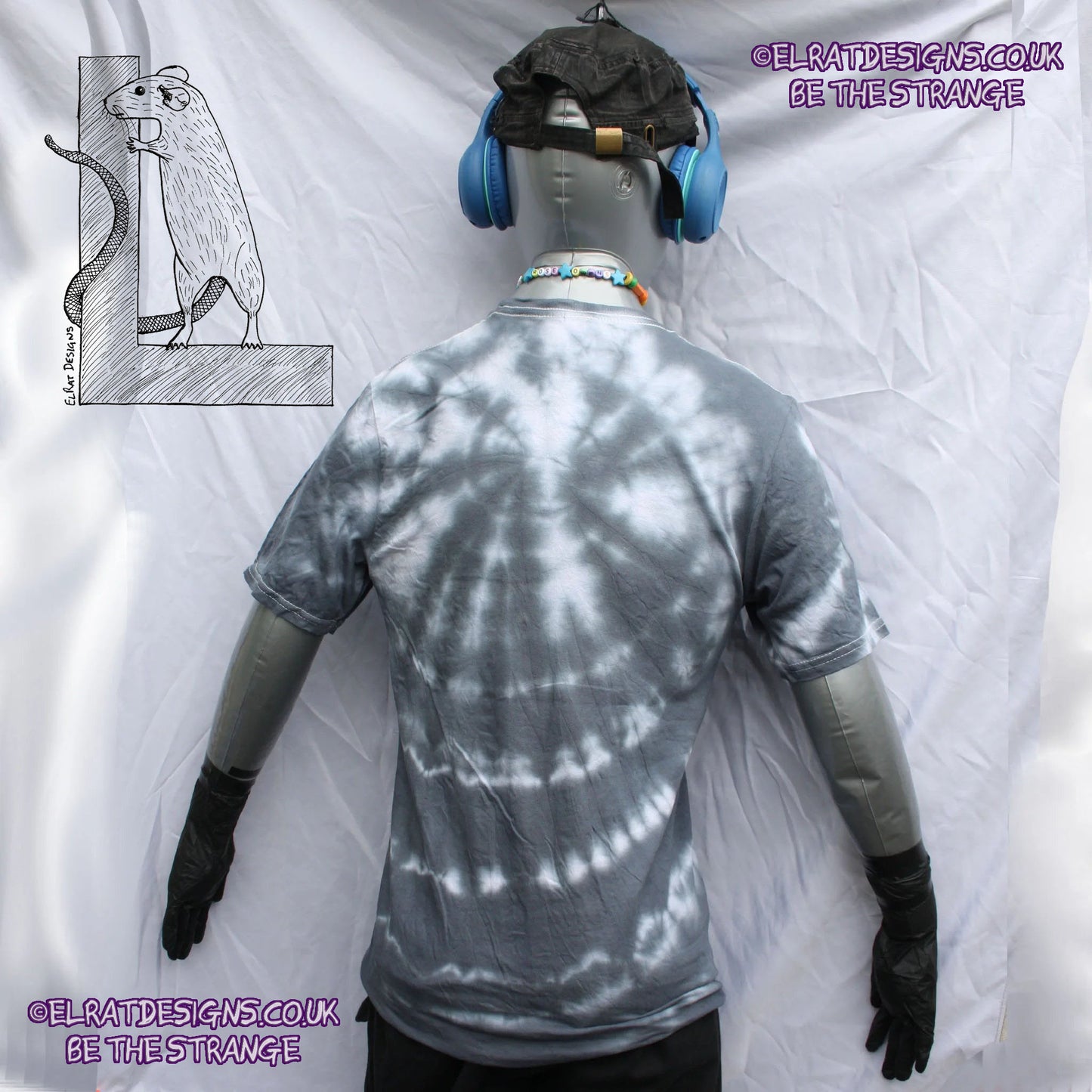 Misprint Octoclops Hand-Drawn Cephalopod Tee - White/Black Tie-Dye cotton T-Shirt Small #2 | ElRat Designs - elratdesigns.co.uk