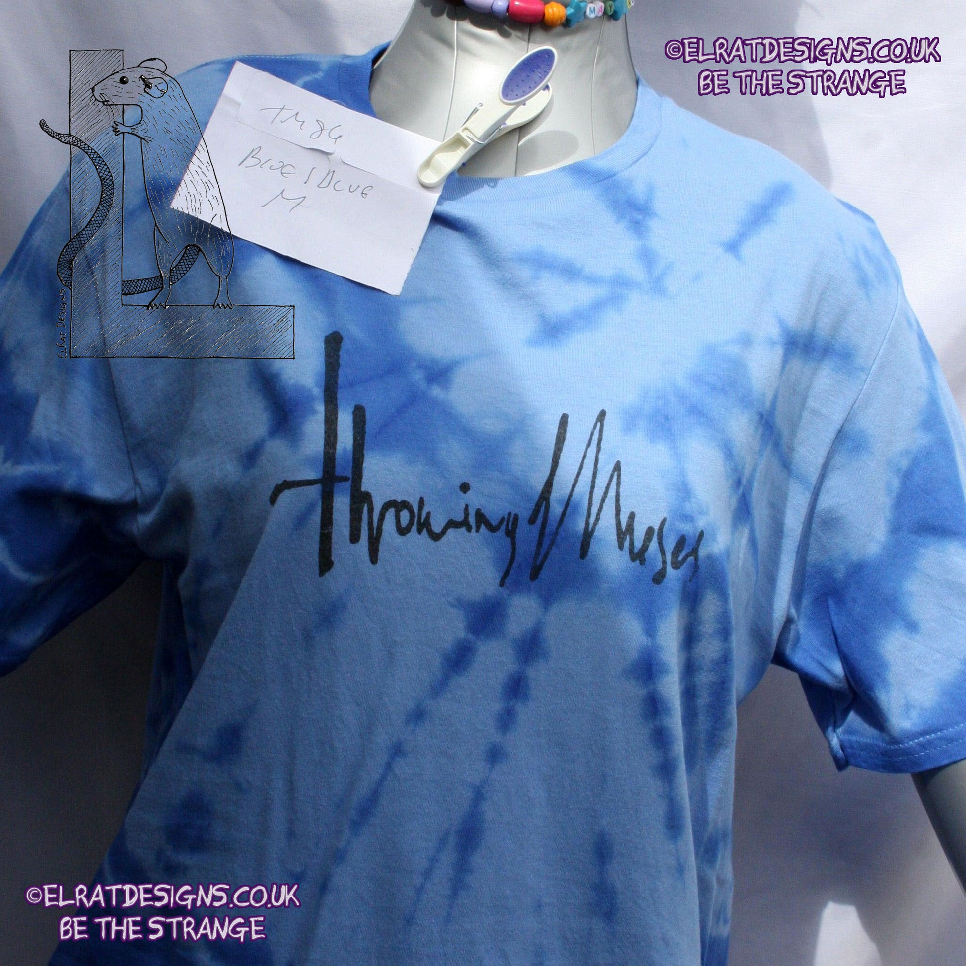 Misprint, Throwing Muses 1986 logo - ONE OFF Blue/Blue Tie - Dye cotton T-Shirt- Medium #2 - ElRat Designs - elratdesigns.co.uk