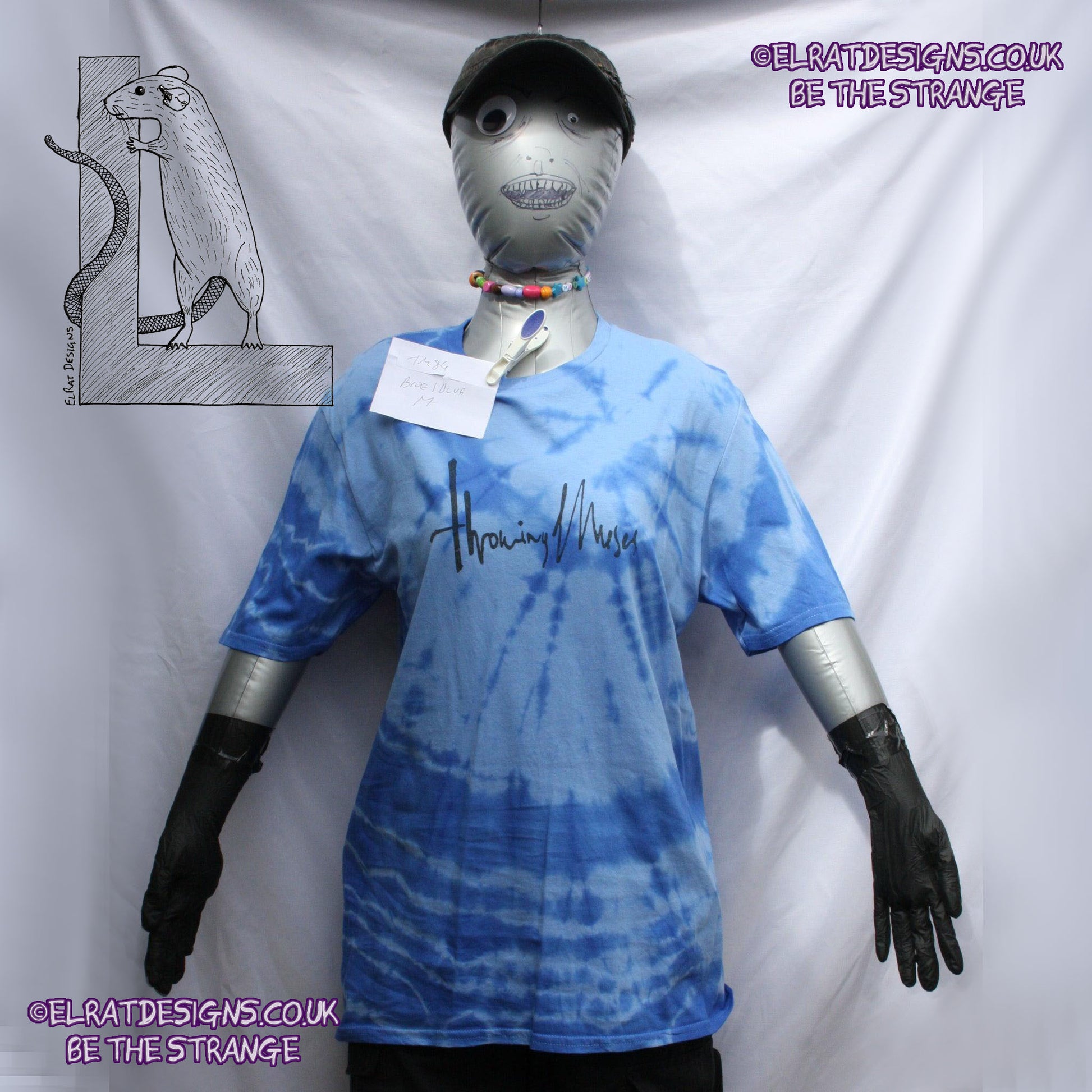 Misprint, Throwing Muses 1986 logo - ONE OFF Blue/Blue Tie - Dye cotton T-Shirt- Medium #2 - ElRat Designs - elratdesigns.co.uk