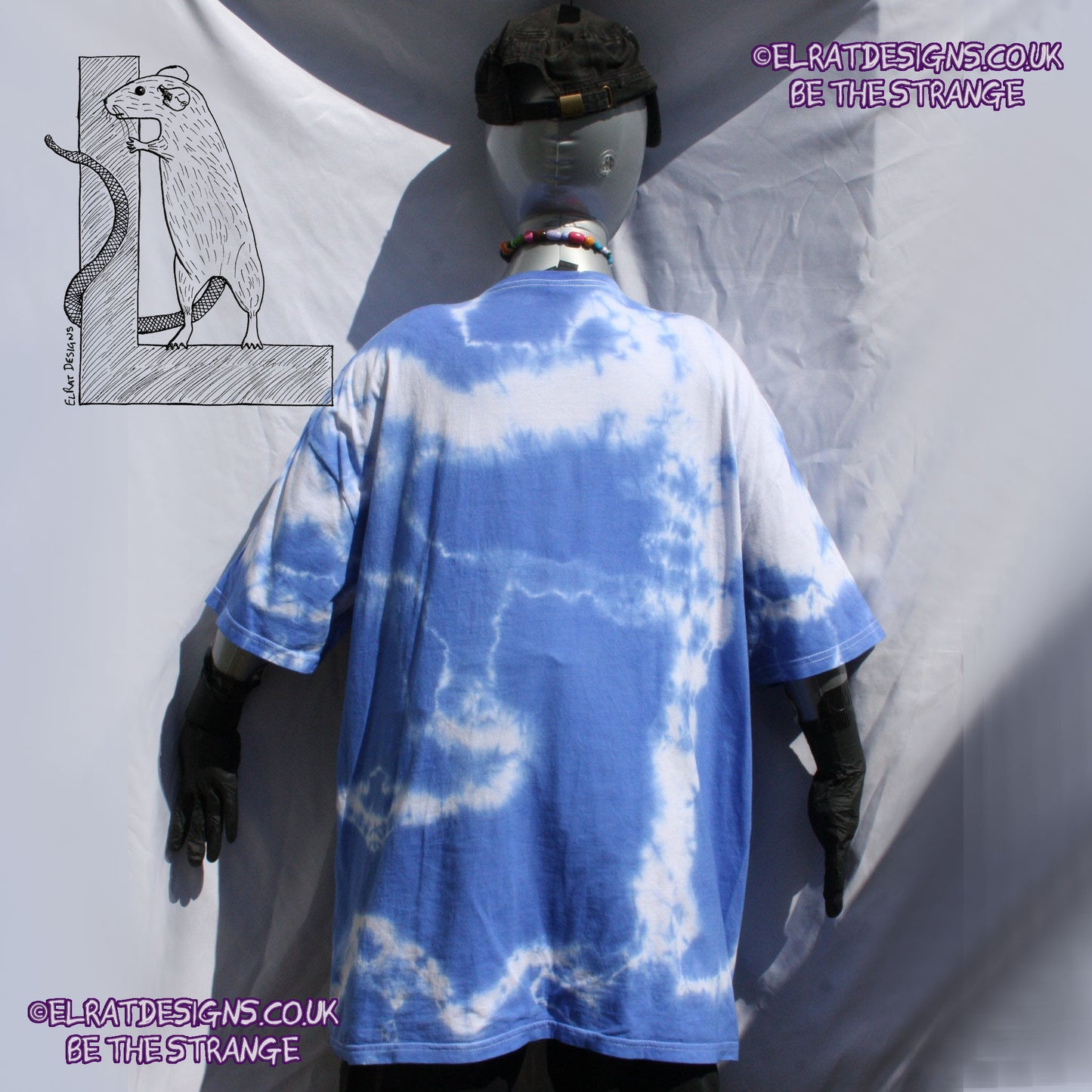 Misprint, Throwing Muses 1986 logo - ONE OFF White/Blue Tie - Dye cotton T-Shirt- 2X Large #1 - ElRat Designs - elratdesigns.co.uk