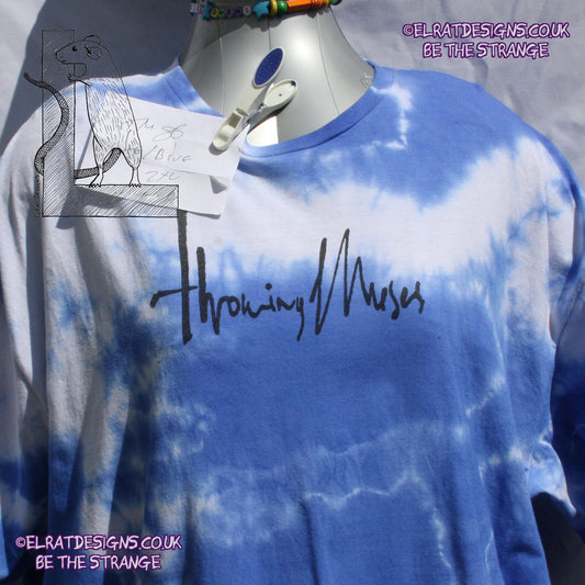 Misprint, Throwing Muses 1986 logo - ONE OFF White/Blue Tie - Dye cotton T-Shirt- 2X Large #1 - ElRat Designs - elratdesigns.co.uk