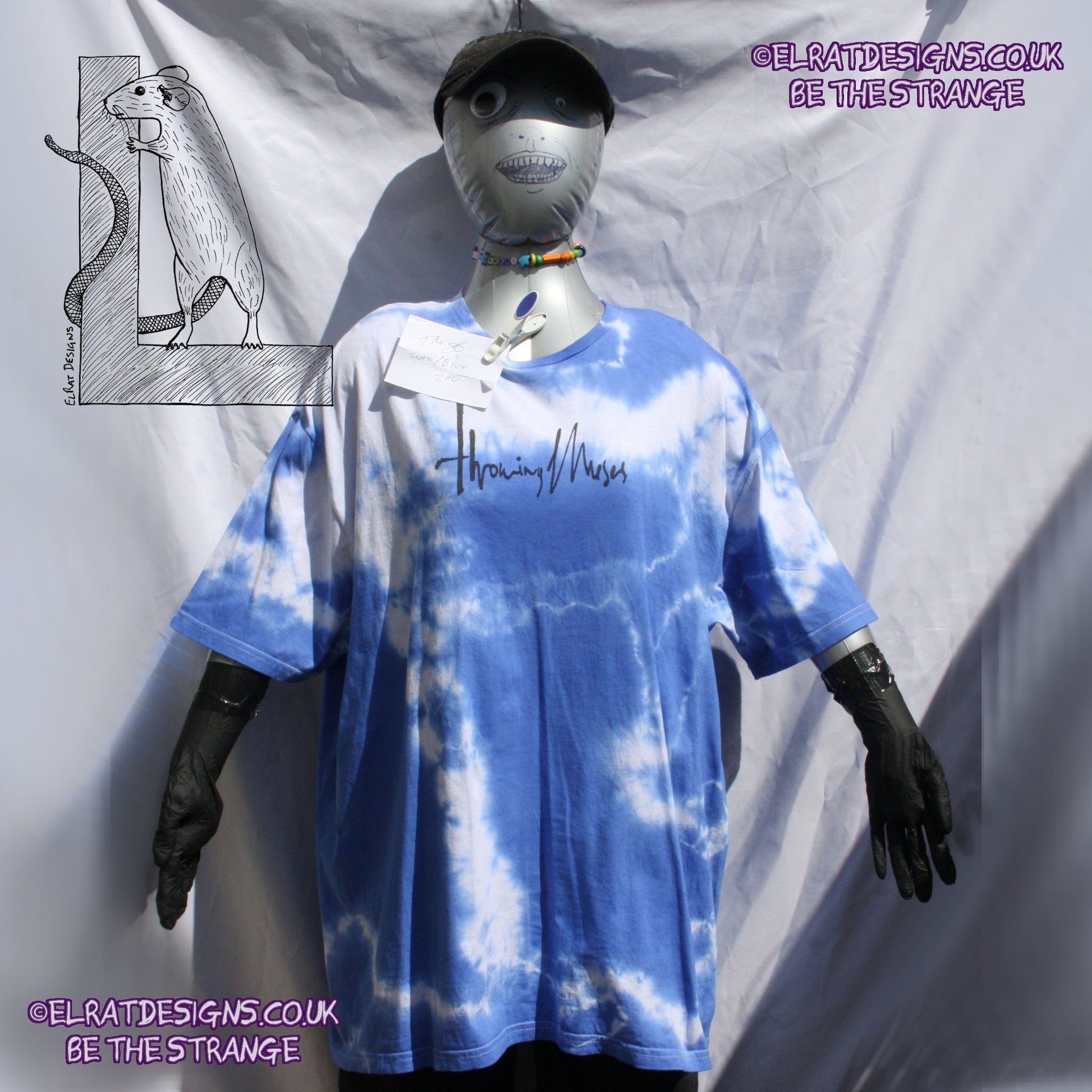 Misprint, Throwing Muses 1986 logo - ONE OFF White/Blue Tie - Dye cotton T-Shirt- 2X Large #1 - ElRat Designs - elratdesigns.co.uk