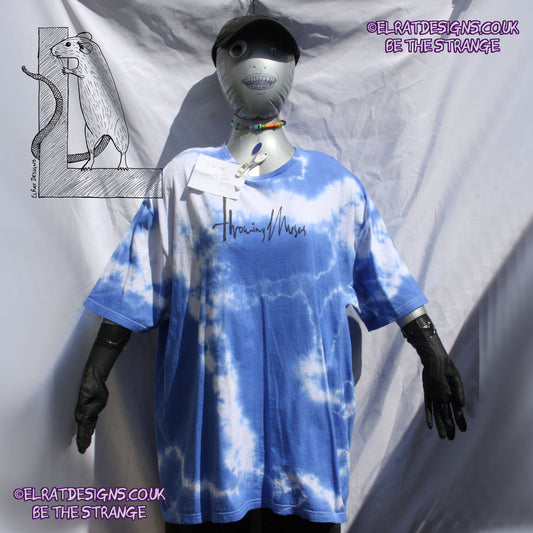 Misprint, Throwing Muses 1986 logo - ONE OFF White/Blue Tie - Dye cotton T-Shirt- 2X Large #1 - ElRat Designs - elratdesigns.co.uk