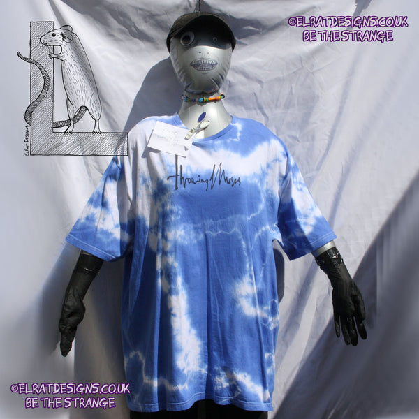 Misprint, Throwing Muses 1986 logo - ONE OFF White/Blue Tie - Dye cotton T-Shirt- 2X Large #1 - ElRat Designs - elratdesigns.co.uk