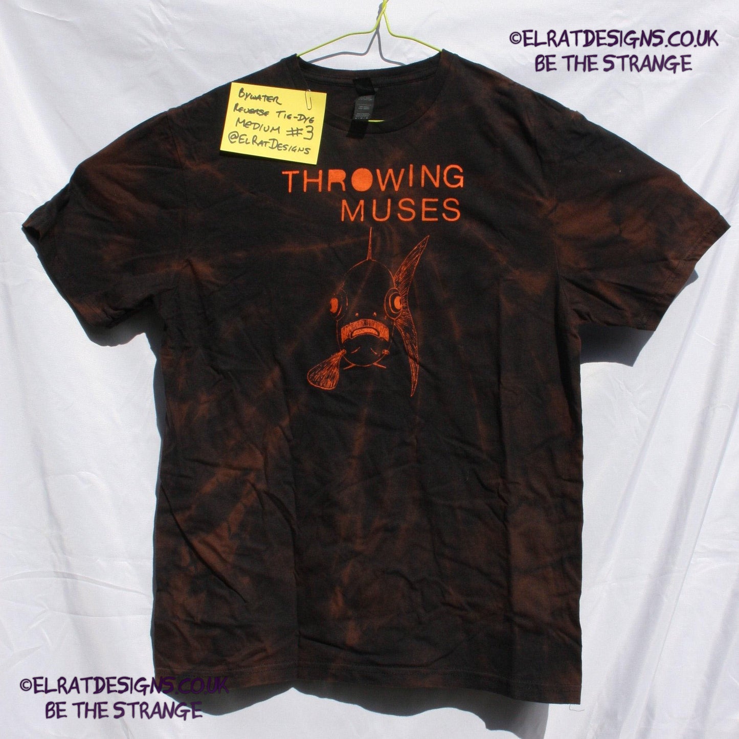 Throwing Muses 'Bywater' fish tee - Medium ONE OFF Reverse Tie-Dye (#3) ***MISPRINT*** - ElRatDesigns - T Shirt -elratdesigns.co.uk