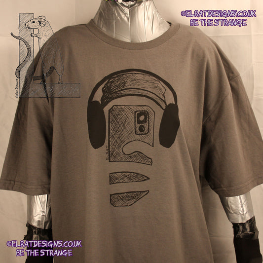 ElRat Selfie Logo, Hand drawn Headphones/Phone logo. Charcoal/Blackclose front ElRat Designs - hero - elratdesigns.co.uk