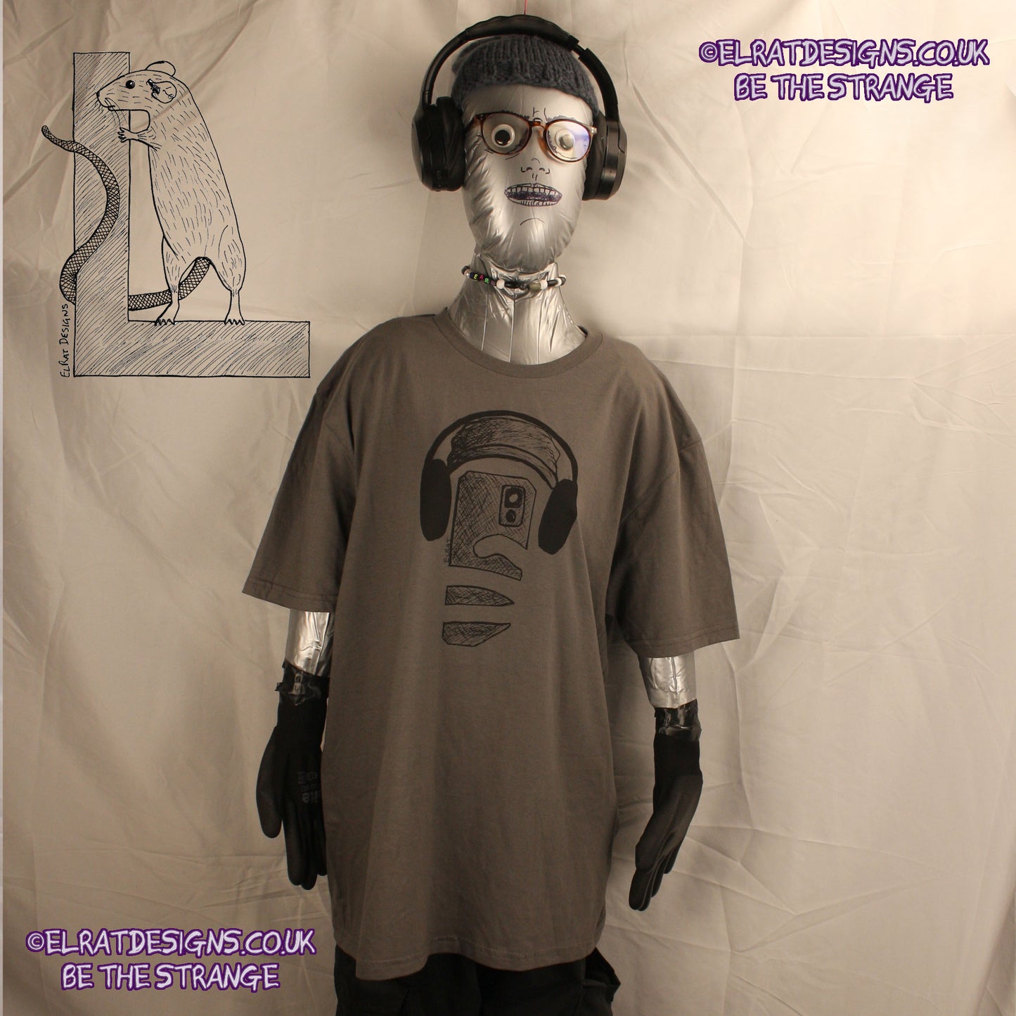 ElRat Selfie Logo, Hand drawn Headphones/Phone logo. Charcoal/Black full front ElRat Designs - hero - elratdesigns.co.uk