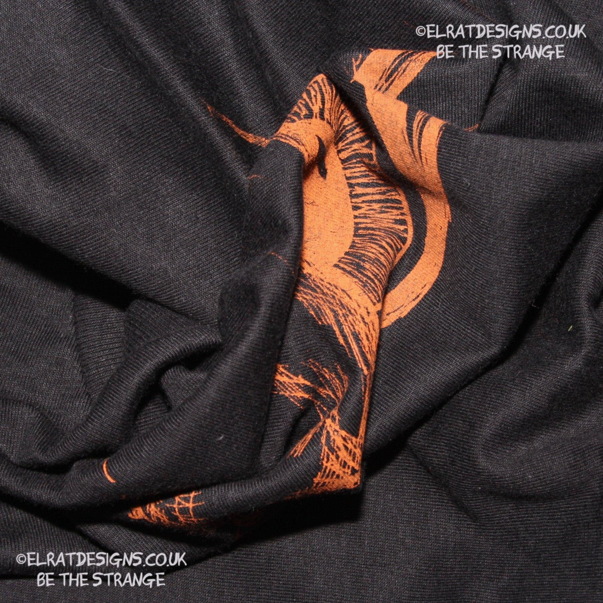 ElRat Designs Hand-drawn Kaiju eye design on a screen-printed t-shirt, inspired by Japanese monster movies - elratdesigns.co.uk