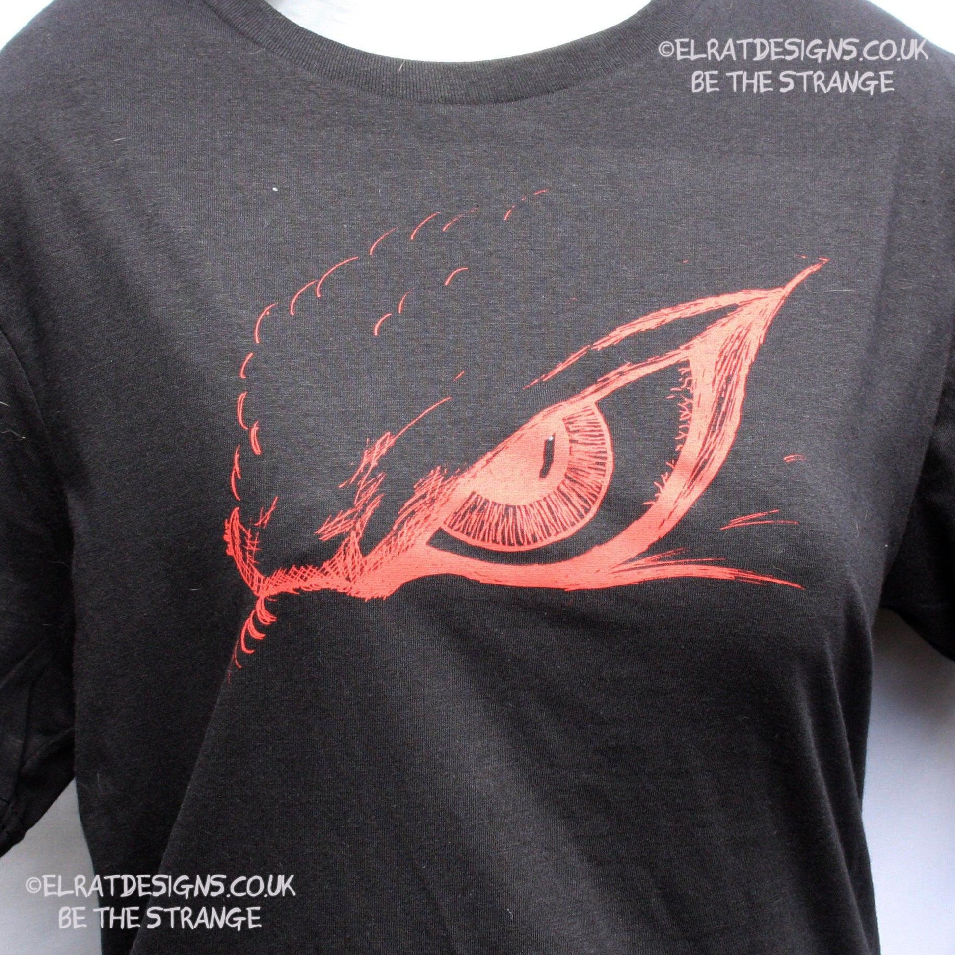 ElRat Designs Hand-drawn Kaiju eye design on a screen-printed t-shirt, inspired by Japanese monster movies - elratdesigns.co.uk