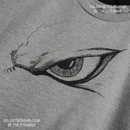 ElRat Designs Hand-drawn Kaiju eye design on a screen-printed t-shirt, inspired by Japanese monster movies - elratdesigns.co.uk