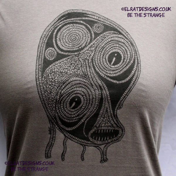 ElRat Designs Leonard the spiral alien, or sea monster design on a screen-printed t-shirt, Aphantasia drawing - hero - elratdesigns.co.uk
