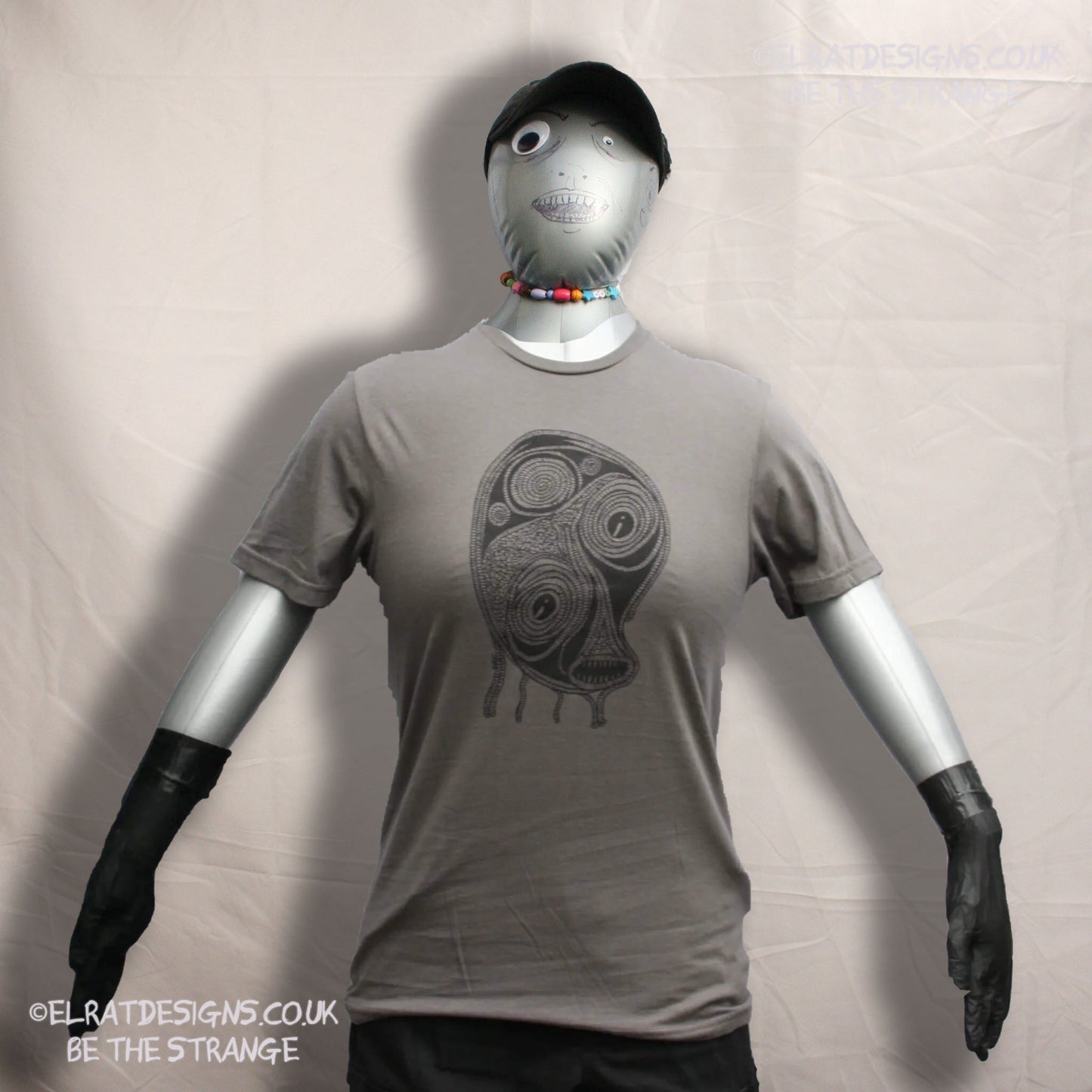 ElRat Designs Leonard the spiral alien, or sea monster design on a screen-printed t-shirt, Aphantasia drawing - elratdesigns.co.uk